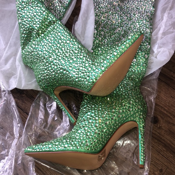 Azalea Wang Money Green Long Heel Boots - Picture 10 of 11